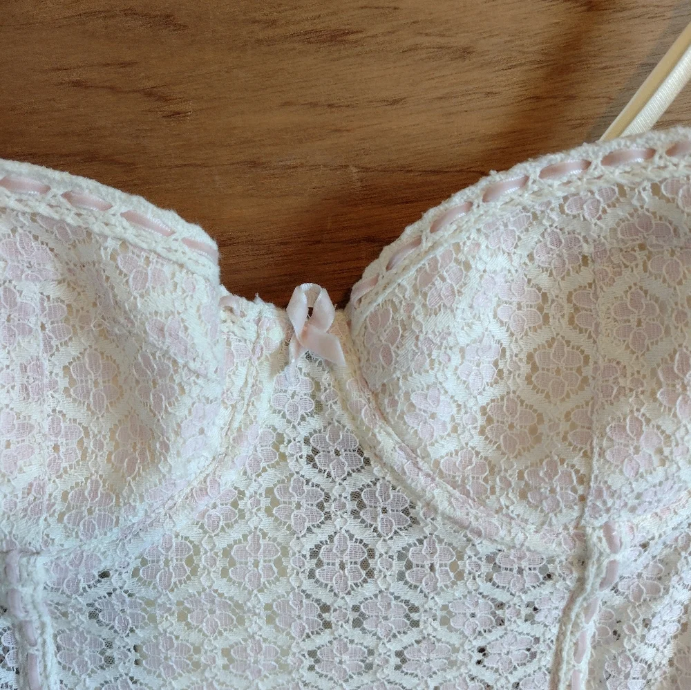 Cream and Light Pink Lace Corset Top - Picture 4 of 5